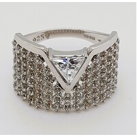 Waterford Crystal Sterling Silver Claw Set Wide Ring AUS Size M 