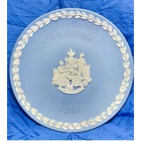 Wedgwood 1994 Christmas Tree 22cm White on Blue Jasperware Plate