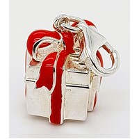 Sterling Silver Red Enamel Christmas Present Charm
