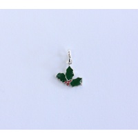 Sterling Silver Green/Red Enamel Holly Charm