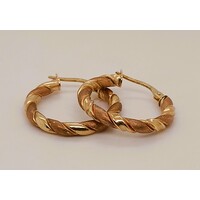 9 Carat Two-tone Satin Rose Gold & Polished Yellow Gold Hoop Earrings