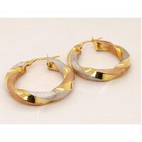 9 Carat Three-tone Satin and Polished Gold Twisted Hoop Earrings