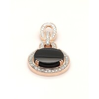 9 Carat Rose Gold Onyx and Diamond Oval Drop Pendant