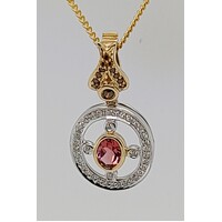 9 Carat Yellow & White Gold Pink Tourmaline and Diamond Enhancer Pendant