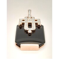 9 Carat Rose Gold Black Onyx and Diamond Pendant