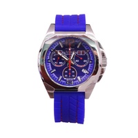 Gents 'Oceaneer' 100 Metres Water Resistant Stainless Steel Case Blue and Red Dial and PU Band Chronograph Sports Watch - ZT01 S6XS