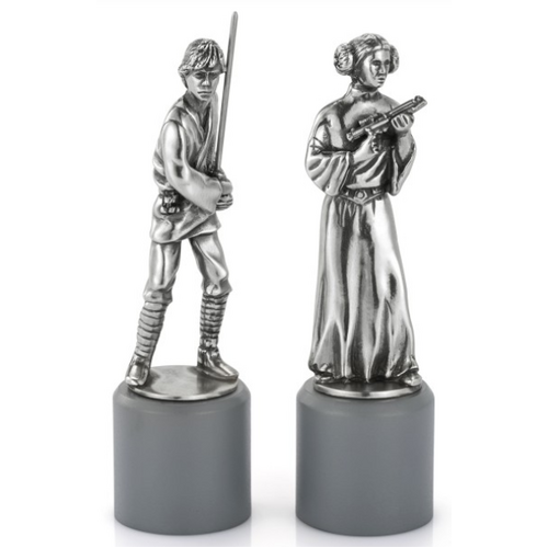 Star Wars Pewter Luke Skywalker & Princess Leia King & Queen Chess Piece Pair