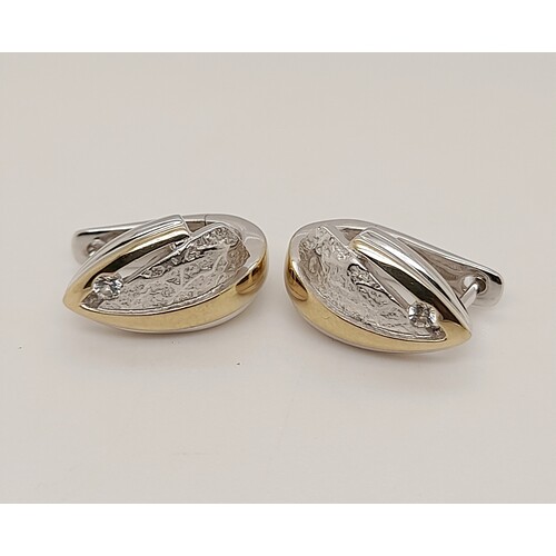Breuning White Sapphire Two-tone Huggie Style Hoop Earrings