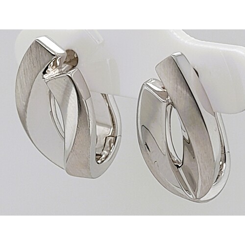 Breuning Sterling Silver Satin and Polished Hinged Earrings