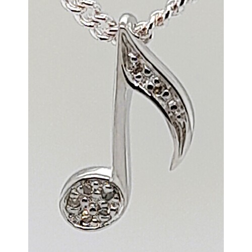Sterling Silver Diamond Set Musical Note Pendant