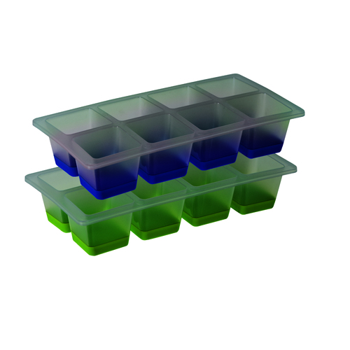 Set of 2 Blue/Green 8 Cup Pop Release Ice Cube Tray