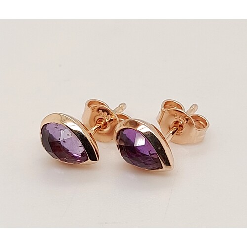 Sterling Silver with Rose Gold Plate Amethyst Stud Earrings