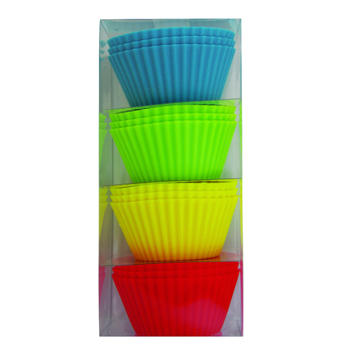 Pack of 12 Silicone Muffin Cups - Yellow/Red/Green/Blue
