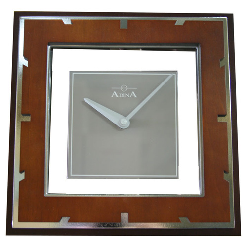 Wall Clock Quiet Dark Walnut Square Timber with White Metal Hands CL15-A5087