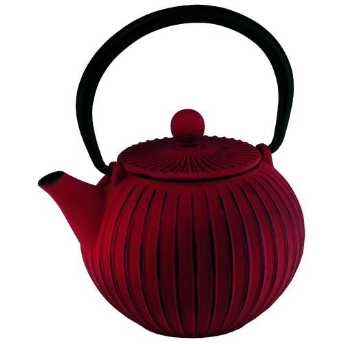 Cast Iron Red Ribbed 500ml Teapot With Infuser