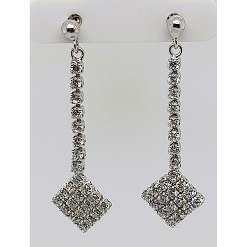 Sterling Silver Cubic Zirconia Set Diamond Shaped Drop Earrings