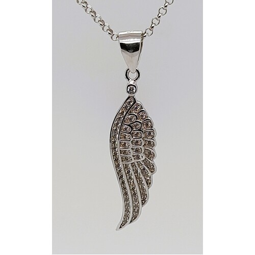 Sterling Silver Cubic Zirconia Set Wing Pendant