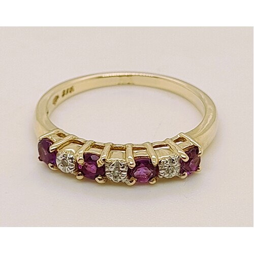 9 Carat Yellow Gold Amethyst and Diamond Dress Ring AUS Size P