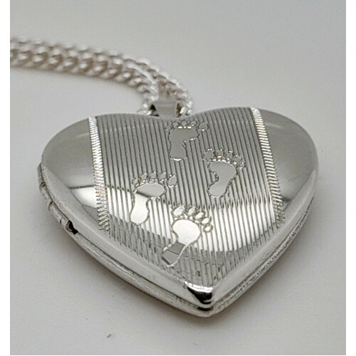 Sterling Silver Footprints in the Sand Heart Shaped Locket