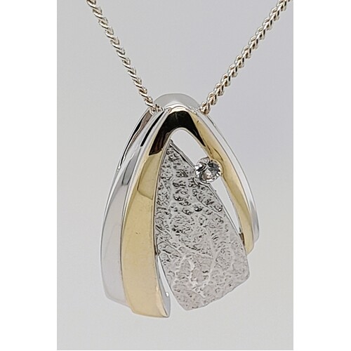 Sterling Silver & 9 Carat Yellow Gold Plate White Sapphire Slider Pendant - CLEARANCE