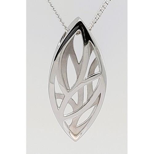 Breuning Sterling Silver Marquise-Shaped Polished and Satin Finished Pendant