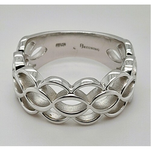 Breuning Sterling Silver Honeycomb Patterned Ring AUS Size N