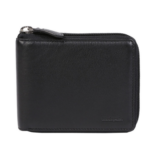 Vintage Bi-fold with Zip Around Soft Nappa Black Leather Wallet