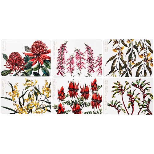 Australian Floral Emblems Set of 6 Cork Backed Placemats