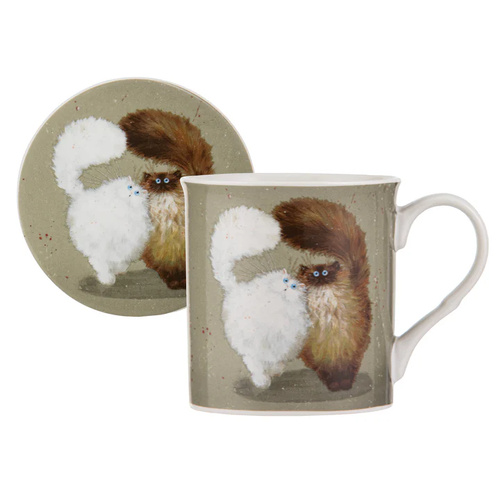 Ashdene Kim's Cats Double Puff Mug & Coaster Set