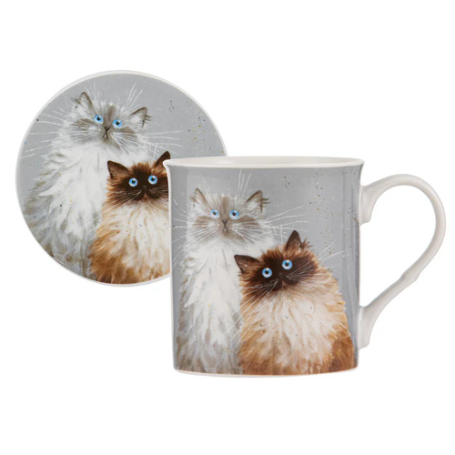 Ashdene Kim's Cats Sully & Bucky Mug & Coaster Set