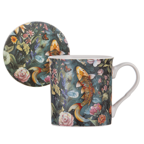 Ashdene Zen Garden Collection Koi fish 300ml Mug & Coaster Set