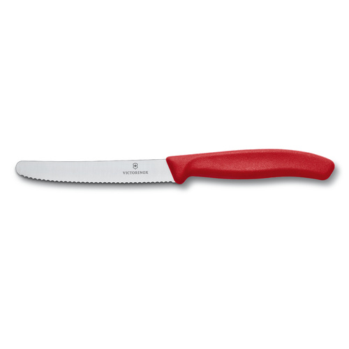 Red 11cm Round Tip Wavy Edge Classic Serrated Steak & Tomato Knife