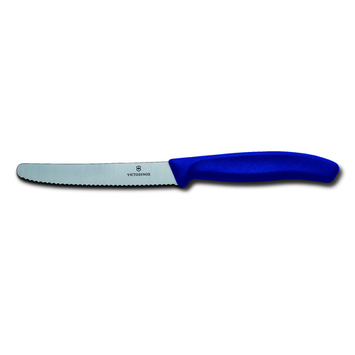 Victorinox Blue 11cm Round Tip Wavy Edge Classic Serrated Steak & Tomato Knife - Discountinued