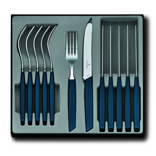 Swiss Modern Cornflower 12 Piece Table Set (6 x wavy edge steak knives & 6 x table forks)