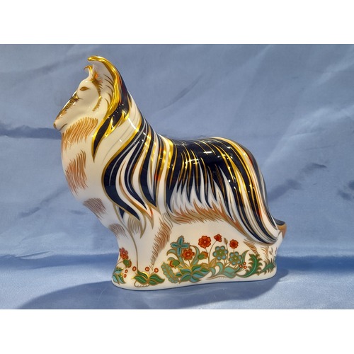 Royal Crown Derby Rough Collie Paperweight with Gold Basal Stopper