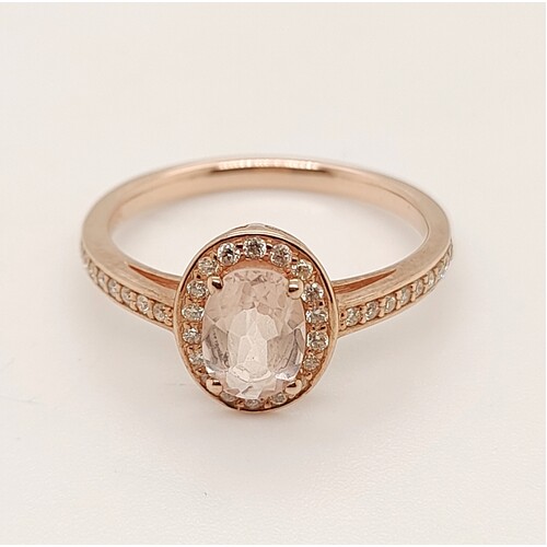 9 Carat Rose Gold Morganite and Diamond Set Ring Size M½
