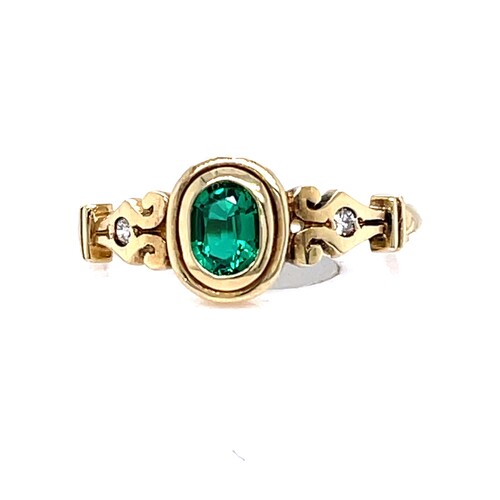 9 Carat Yellow Gold Biron Emerald and Diamond Ring AUS Size P