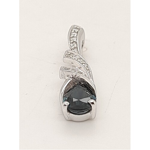 9 Carat White Gold Pear Shaped Sapphire and Diamond Set Pendant