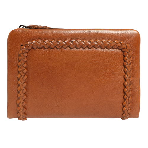 RFID Protected Tan Soft Cow Leather Wallet with Woven Front Design