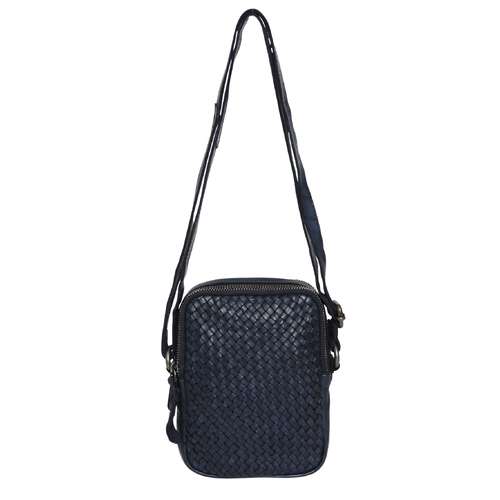 Midnight Cow Leather Double Zip Compartment Cross Body Bag