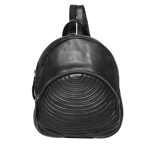 Cow Leather Black Backpack with Front Zipper Pocket