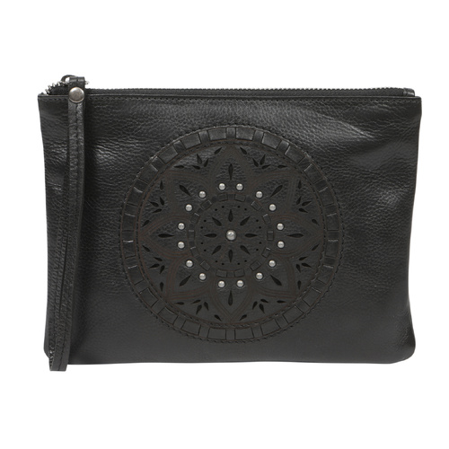 Modapelle Tan Leather Wristlet Bag with Front Weave
