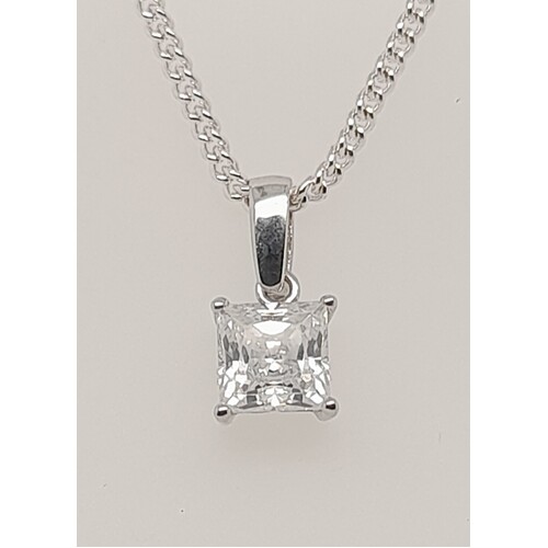 9 Carat White Gold Square Cut Cubic Zirconia Pendant