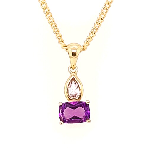 9 Carat Yellow Gold Purple and Pink Amethyst Pendant