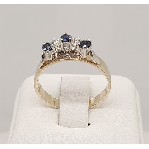 9 Carat Yellow Gold Sapphire and Diamond Curved Ring AUS Size M½