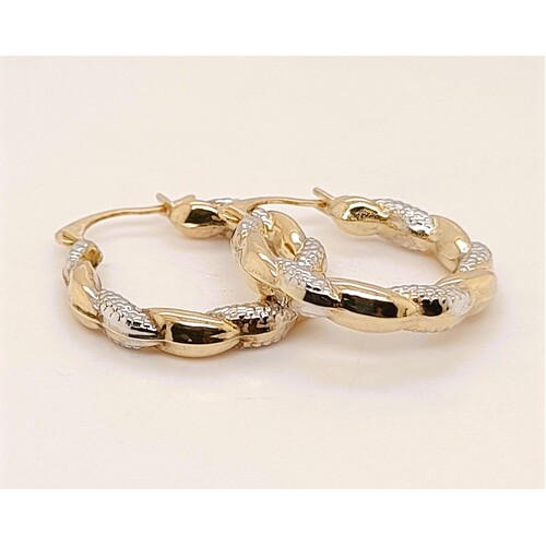 9 Carat Two-tone Yellow and White Gold Hoop Earrings