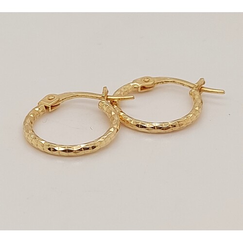 9 Carat Yellow Gold Small Hammered Hoop Earrings