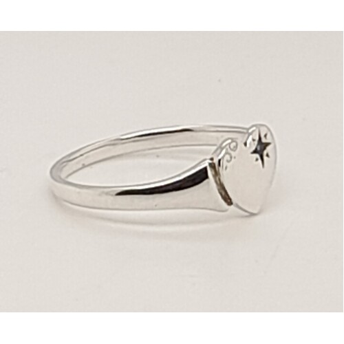 Sterling Silver Heart Shaped Signet Ring with Created Sapphire AUS Size J