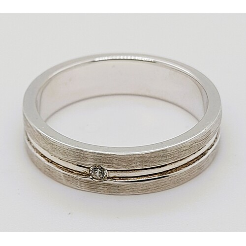 Sterling Silver Satin and Polished Finish Cubic Zirconia Set Ring AUS Size V½