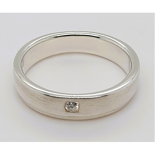 Sterling Silver Satin Finish Cubic Zirconia Set Ring AUS Size W - CLEARANCE